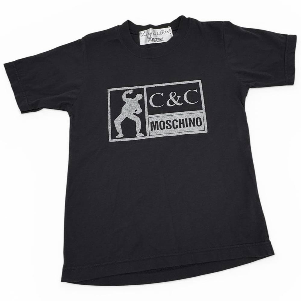 VTG 90s MOSCHINO Cheap & Chic Black Tee with Silver Logo Graphic XS